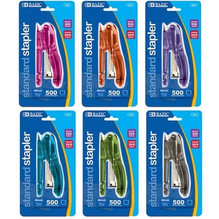 Bazic Products Bazic Transparent Standard 26/6 Stapler w/ 500 Ct. Staples, 24PK 624